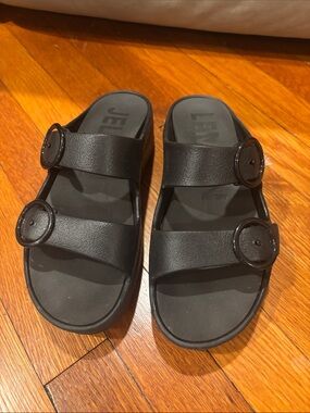 Lemon Jelly | Black Double Strap Slide Sandals